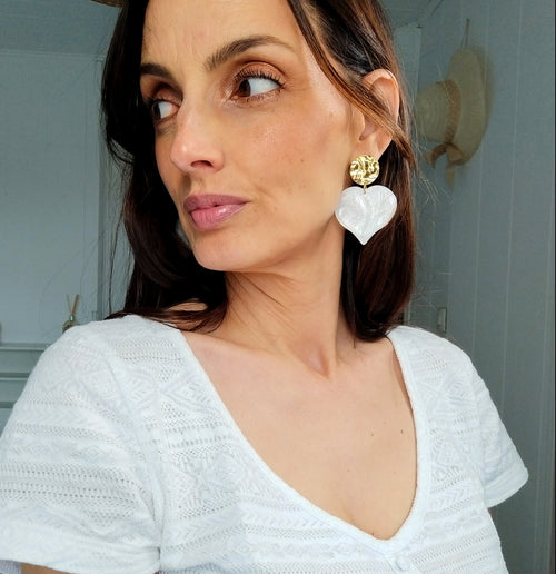 Boucles d'oreilles cœur chic blanche