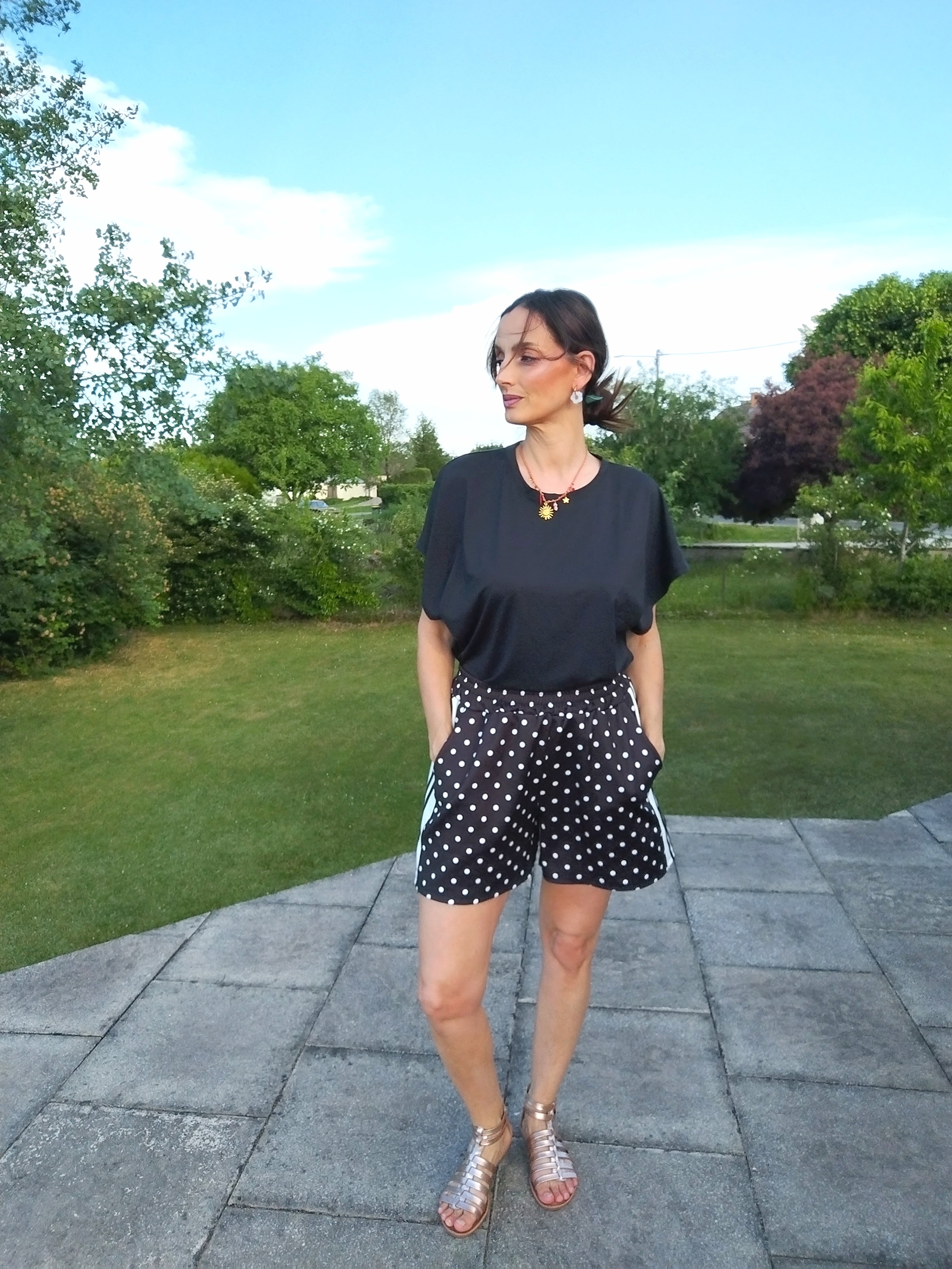 Short noir à pois blanc