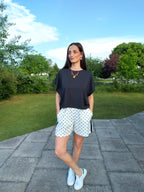 Short blanc à pois noir