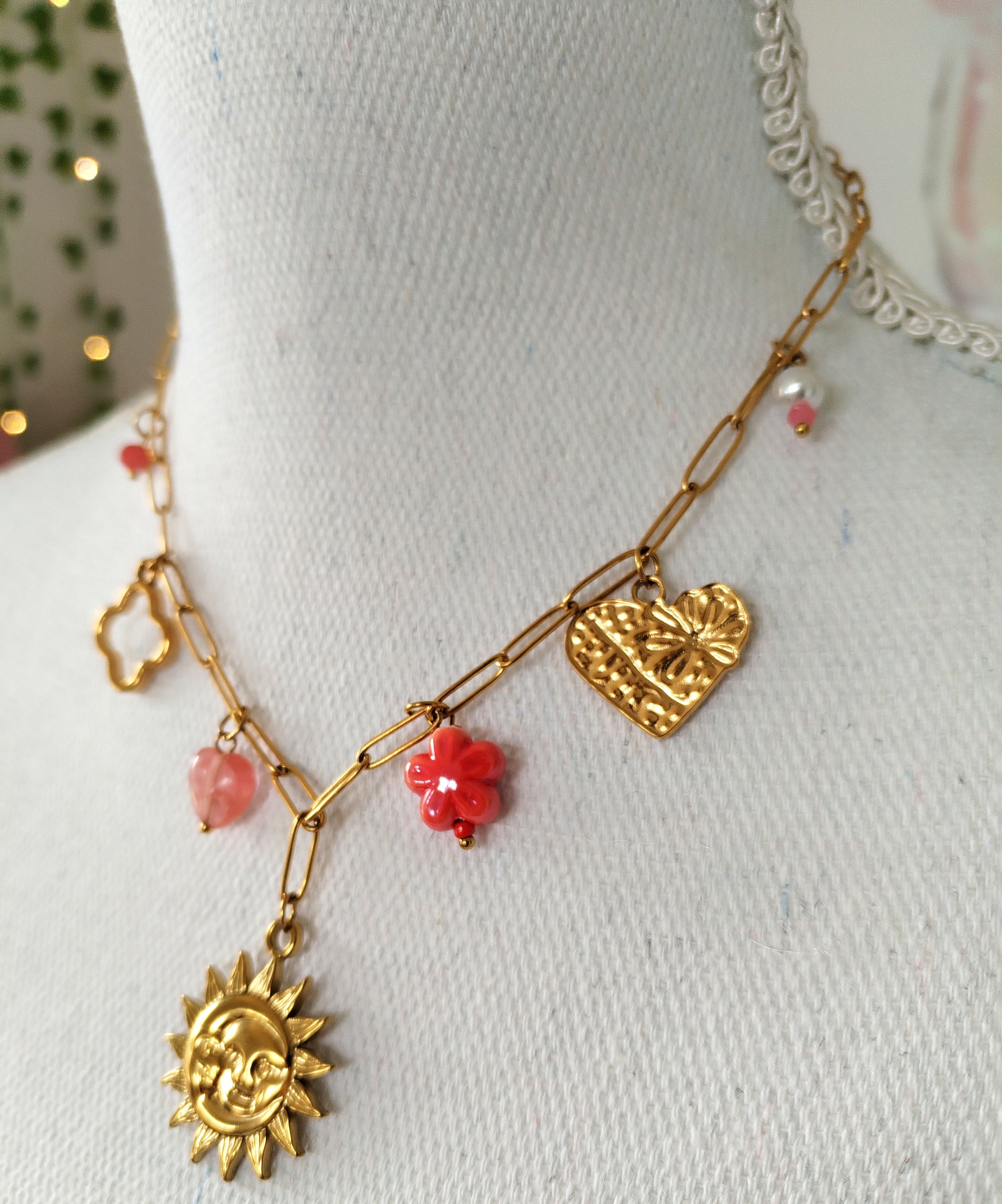 Collier Charms rose