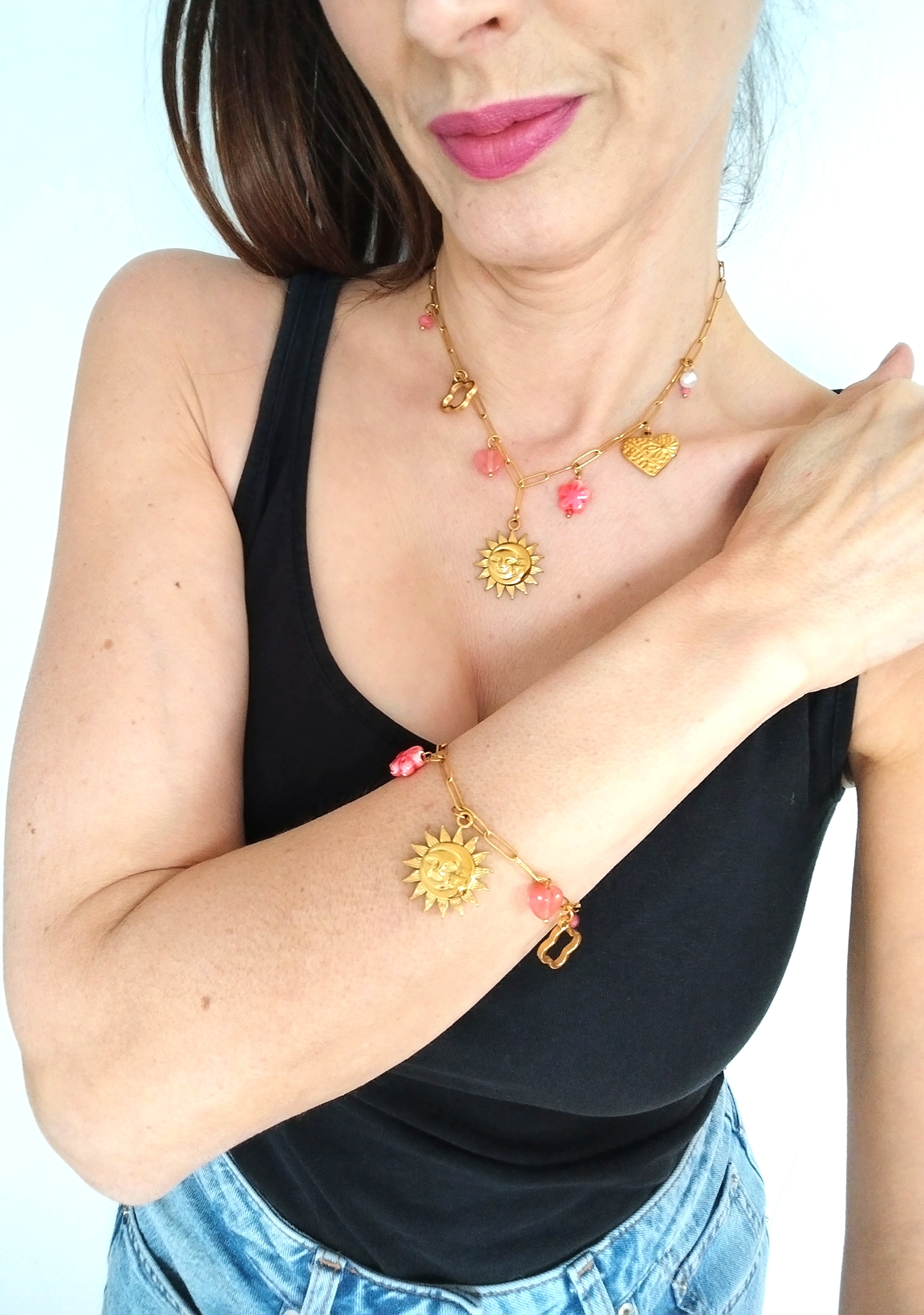 Collier Charms rose