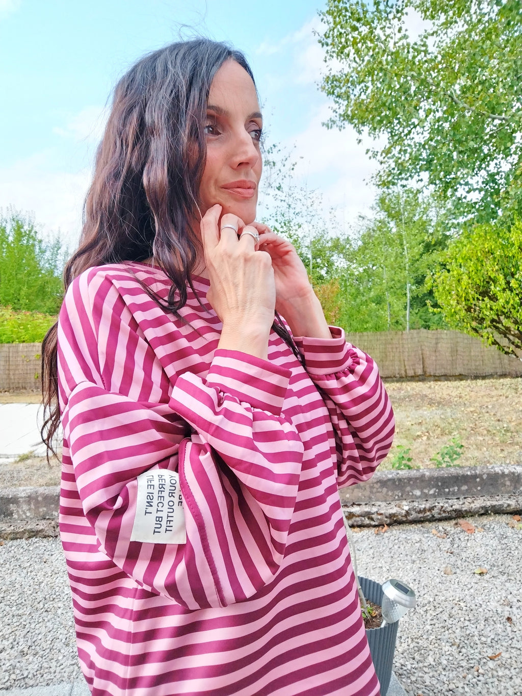 Pull rayures rose