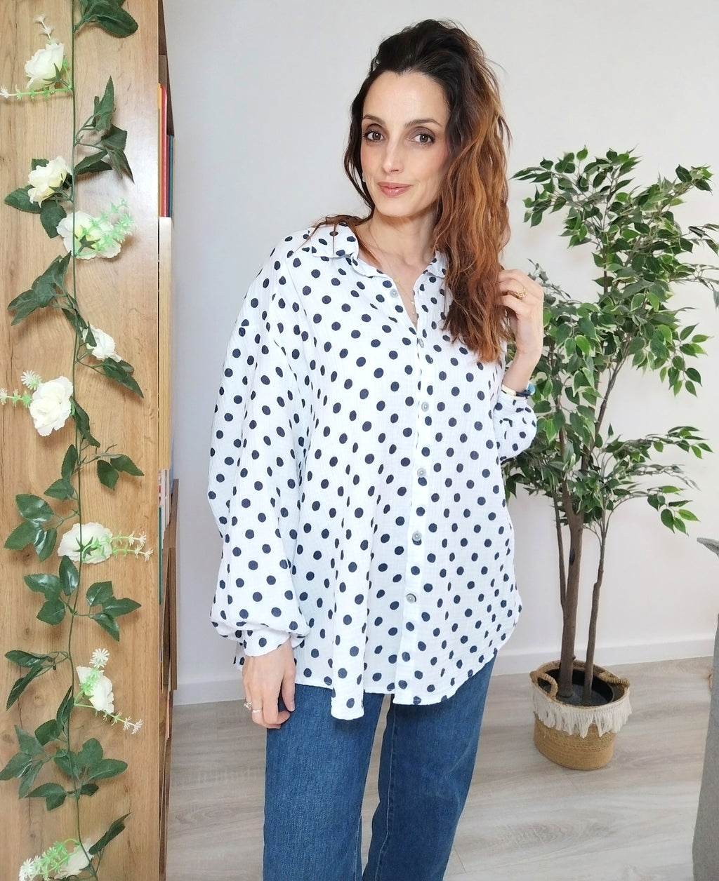 Chemise à pois marine