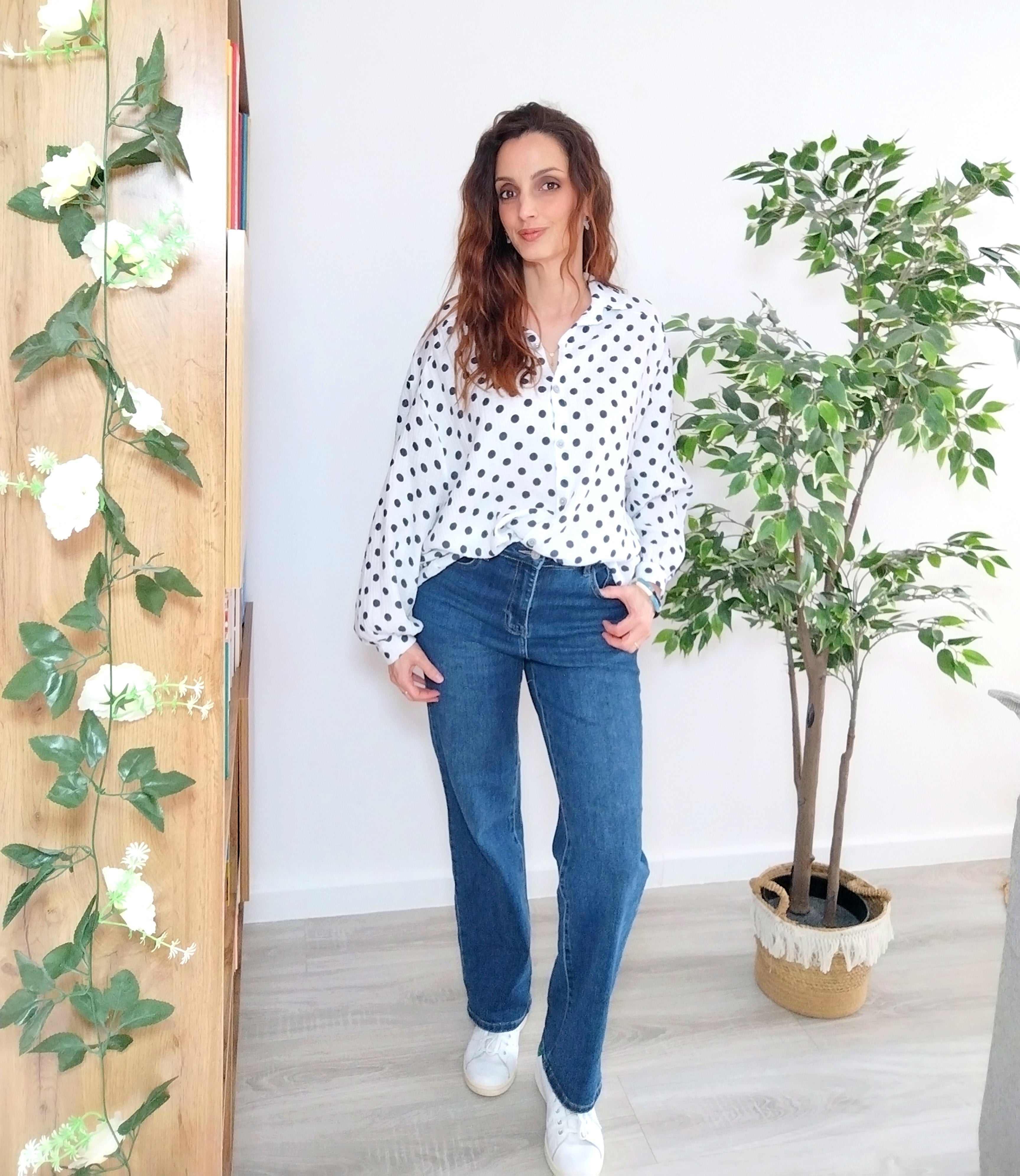 Chemise à pois marine