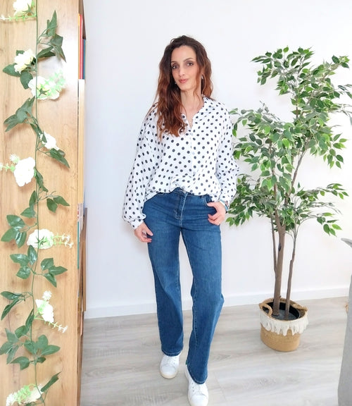 Chemise à pois marine
