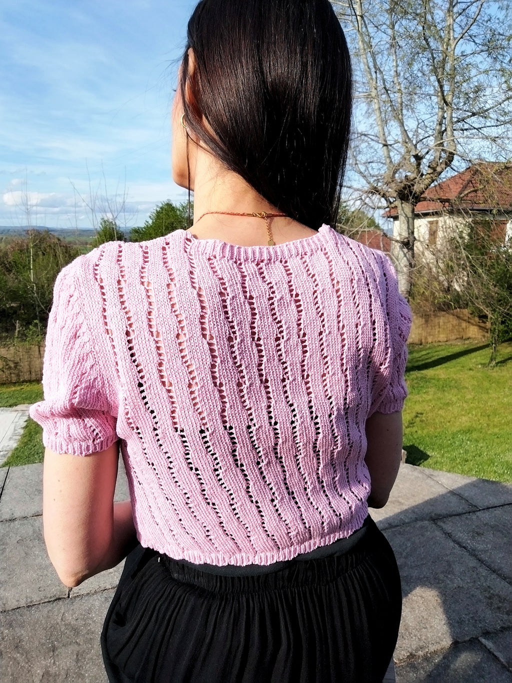 Gilet crochet rose