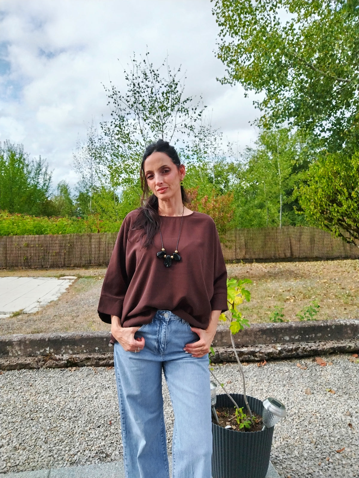 Blouse chauve souris marron